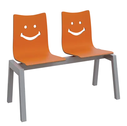 SMILE 2, dřevěná lavice do čekárny, 2-sedák, oranžová, kostra stříbrná